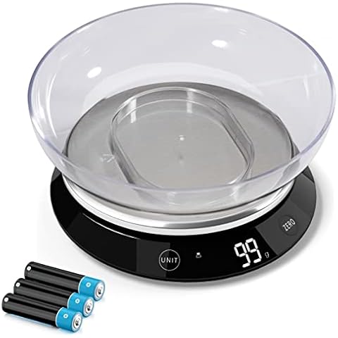 Digitale Küchenwaage,USB-Aufladung Küchenwaage digital aus Edelstahl mit 1,4Liter abnehmbarer Schüssel, küchenwaage usb mit USB-Ladekabel, 1g-5kg/11lb Cover