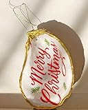 PUREHARMONY Oyster Shell Handmade Christmas Ornaments - Unique Decorative Accessories with Red or Gold Hanging Ribbons for Indoor Xmas Tree - Artisan Decoupage Holiday Home Decorations with Gift Box