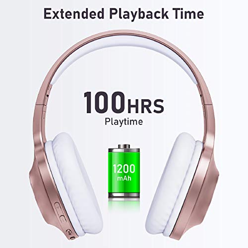 LETSCOM Bluetooth Headphones, 100 Hours Playtime Bluetooth 5.0 Headphones Over Ear with Deep Bass, Hi-Fi Sound and Soft Earpads, Built-in Mic, Wired/Wireless Headset for Home Office-Rose Gold - Thumbnail 6