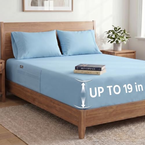 Popfavor Deep Pocket California King Fitted Sheet with Straps,Sheet Set