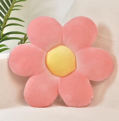 FSRONGXI Pink Flower Pillow, Decorative Daisy Throw Pillows, Cute Floor Cushions, Aesthetic Preppy Room Decor Cushion for Bed, Sofa, Chair 38cm (Pink)