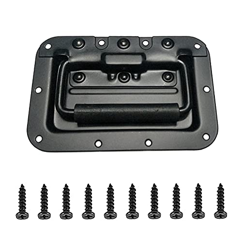 Tucireat Klappgriff Schwarz 1 Stück Kistengriff Tragegriffe Klappgriffe Kistengriff mit Gefedert Einbauschale Garagentorgriff Tragegriff Einlassgriff Griffe Klappbar für Toolbox Militär Kiste