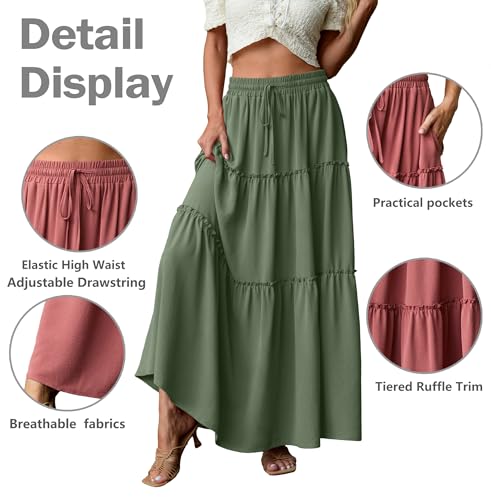 Image of Lepunuo Womens Casual Boho High Waisted Flowy Maxi Skirts Tiered Floral Long Skirts with Pockets for Summer Beach Vacation