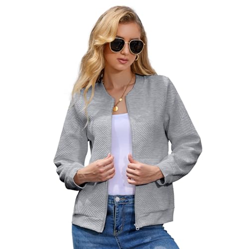 WROLEM Women Zip Up Sweatshirts with Pockets Long Sleeve Jackets Casual Loose Stand Collar Lightweight Short Outwear3