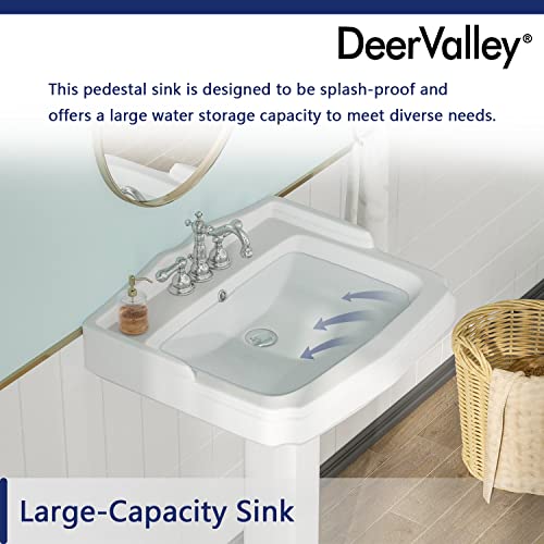 Deervalley Dv-1P522 Dynasty 23" X 19" White Ceramic Pedestal Bathroom Sink With Overflow #TOP4