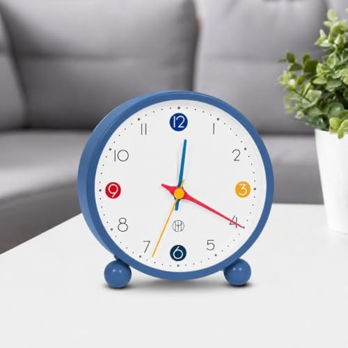 Image of RUCON Twin Bell Alarm Clock for Bedroom | Super Loud Analog Alarm Clock for Heavy Sleepers | Night Light | Metal Table Clock for Home, Office & Kids (Blue Round)