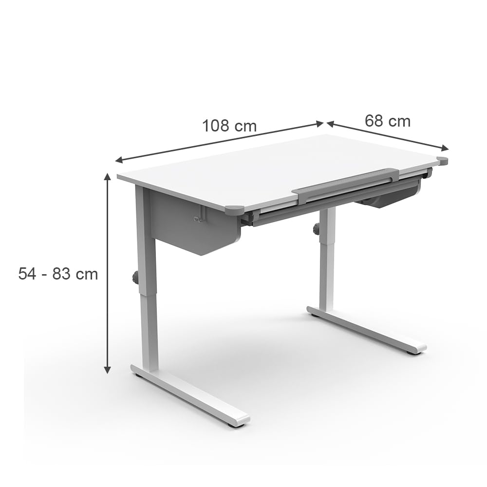 Vicco Kinderschreibtisch Arc, Weiß, 108 x 68 cm höhenverstellbar, für ergonomisches Arbeiten und anpassbare Sitzposition