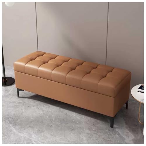 Banco otomano de almacenamiento marrón claro para dormitorio, baúl de almacenamiento al final de la cama, elegante banco de zapatos para entrada, muebles grandes de 39 x 15 x 16 pulgadas para sala de