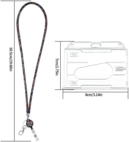 Lanyard with Card Holder, Crystal Lanyard with Transparent ID Card Holder, Waterproof Keyring Badge Holders and Retractable Neck Strap Lanyard for Keys Pass ID Card - Colorful Black