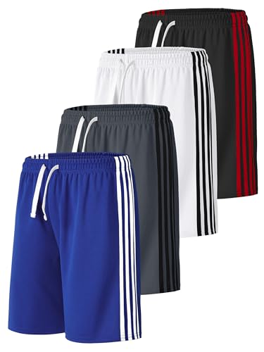 Resinta 4 Pack Boys Shorts Boys Athletic Basketball Shorts Kids Mesh Quick Dry Active Sports Gym Soccer Shorts for Summer