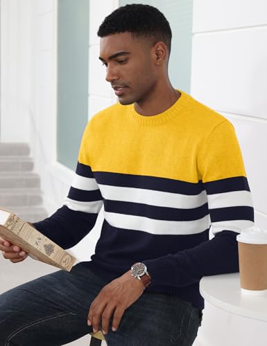 MAGCOMSEN Men's Crewneck Sweater Color Block Striped Pullover Soft Thermal Knitted Sweater Long Sleeve Casual Pullover4