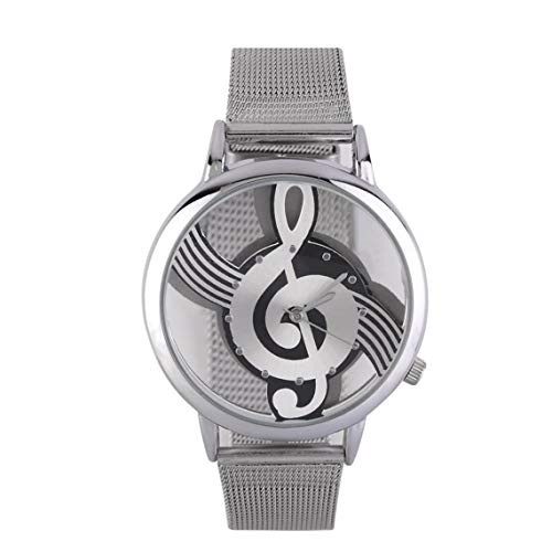 Momorain Diseño de Nota Musical único Reloj de Moda Ahuecado Correa de Acero de Malla Reloj de Pulsera de Cuarzo analógico para Hombres Mujeres