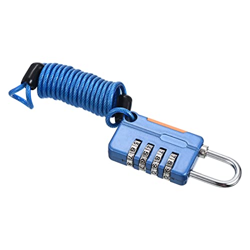 Image of PATIKIL 1 Pack 4 Digit Combination Lock, Helmet Padlock Cable Lock Gym Locker Lock with 3.28Ft Flexible Security Steel Lock Wire for Bike Locker Travel Luggage, Blue