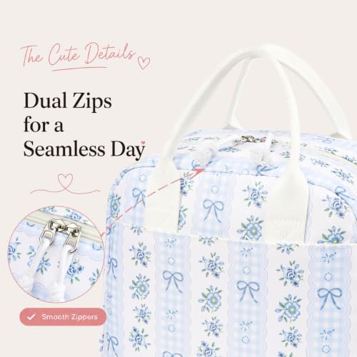 Image of LOVELYWIND Lunch Box for Women, Insulated Lunch Bag, Blue Floral Tote