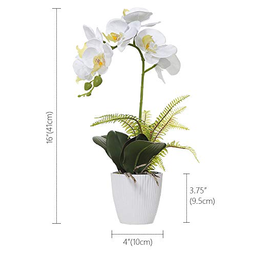 Olrla White Orchid Artificial Flower in Pot, 16 inch Faux Phaleanopsis Orchid Bonsia for Office Home Wedding Party Indoor Table Decor (White 1) - image 5