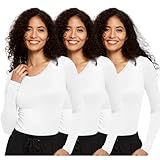 COZYFIT 3 Pack Underscrub Long Sleeve Women - Undershirts for Women Soft Fabric, White, S