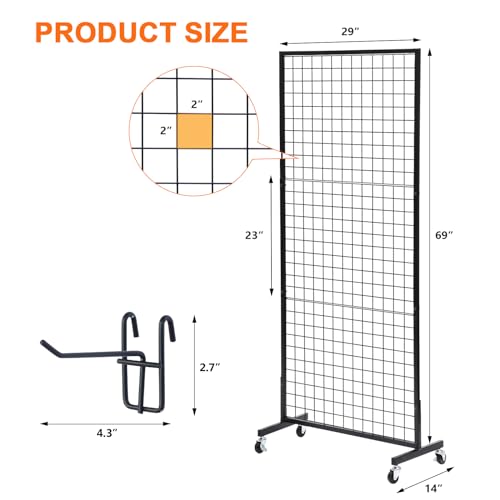 Eastern Tree Grid Wall Panels, Gridwall Panels Stand with T-Base, Black Wire Grid Wall Panel Display with Wheels, Craft Fair Display Rack, Retail Display, 2 Packs 2.5'x 6', Extra More 20 Pieces Hooks by Eastern Tree - Image 2