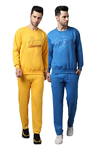 Image of Mack Jonney Fleece Printed Tracksuit Co-ord Set for Men (Pack of 2)-SW 47 YLW 44 MRN LOWER YLW MRN 04-P
