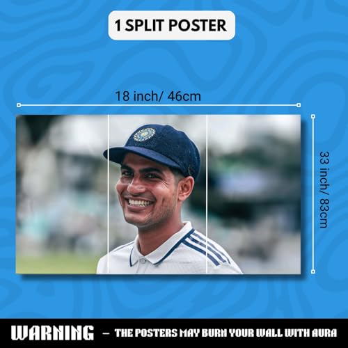 Image of Shubman Gill Gift Merchandise | 10 Premium Posters, 13 Stickers, 12 Photocards & 1 Split Poster | Aesthetic Shubman Gill Merchandise Gift Set for Cricket Fans | Posters Combo Pack for Room Decor