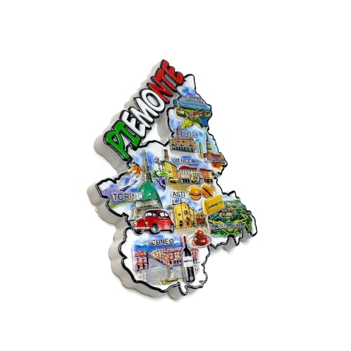 Imán decorativo 3D Piemonte Italia en resina 7x9.4 cm miniatura 6