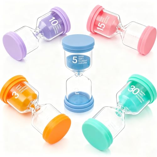 AUMAYCO 5 Pack Sand Timer Colorful Hourglass Set 3mins/5mins/10mins/15mins/30mins Visual Timer for Classroom Games Home & Office Time Management Assistant