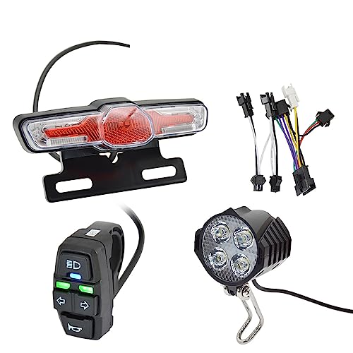 Gaderth Ebike Headlight and Tail Light Sets, LED Night Spotlight Cycling Modification Parts, 48V/36V Front Rear Warning Lights Kit with E-Bike Headlight Turn Signal Rear Light, 12V-72V Switch 24-48V