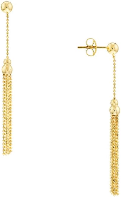 14k Yellow Gold Dangle Tassel and Ball Earrings Ball Earring for Women