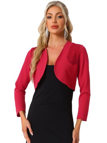 Image of Allegra K Women's Elegant Bolero Shrugs Lace Insert Business Office Open Front Crop Cardigan