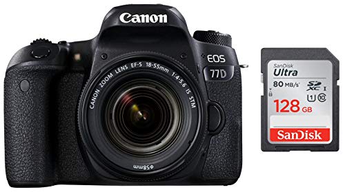 Image of Canon EOS 77D 24.2MP Digital SLR Camera + EF-S 18-55 mm 4-5.6 is STM Lens /Camera Case + SanDisk 128GB Ultra SDXC UHS-I Memory Card - 100MB /s, C10, U1, Full HD, SD Card