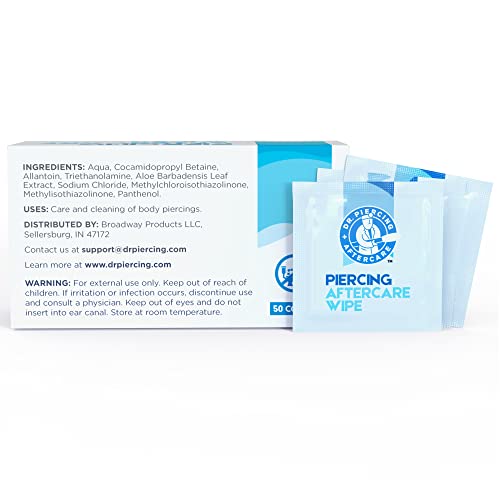 Dr. Piercing Aftercare Wipes - Gentle Wound Wash Saline Solution For Piercings - Keloid Bump Removal Ear Piercing Cleaner - Earring Lip Belly Nose Piercing Bump Treatment - Ear Hole Cleaner (50 Count) #TOP7