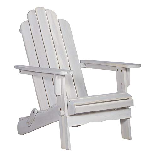 Walker Edison Sully Classic Solid Acacia Wood Outdoor Folding Adirondack Chair, 38 Inch, White Wash #TOP7