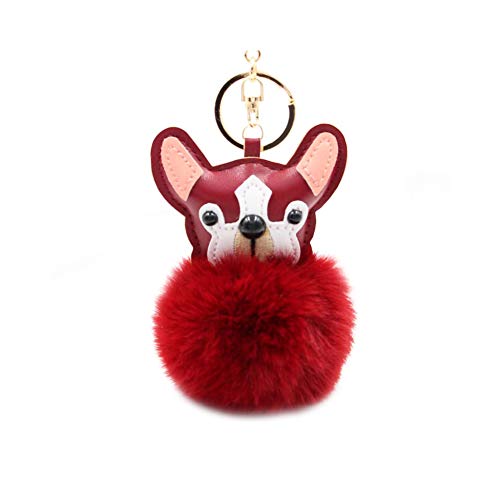 Preisvergleich Produktbild Tonpot Cartoon süße Welpe Haar Ball Schlüsselanhänger Creative Plüsch Tasche Anhänger Haarball Zubehör (Weinert), Weinrot, 8 cm