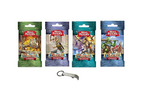 Hero Realms Set of 4 Adventures Decks: Conquest, Discovery, Hunters and Travellers French Version + 1 Blumie Bottle Opener (4 Periples)