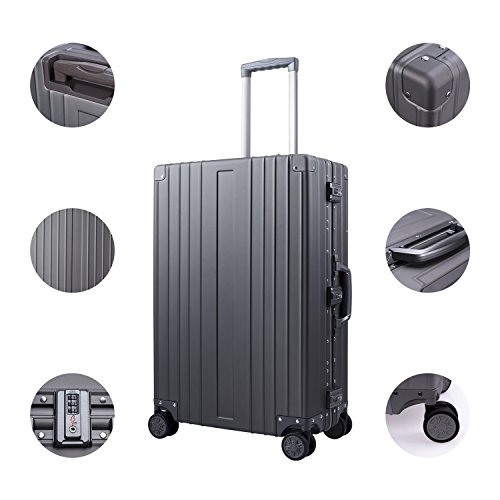 Travelking All Aluminum Luggage Zipperless Hard Shell Luggage Case With Tsa Lock Spinner Alloy Metal Suitcase (Grey, 24") #TOP4