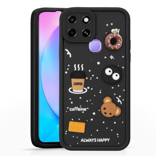 Image of Bintage Cute Fun Ball | Taddy Cartoon 3D Smiley Coffee Cup | Milk Donut | Full Protection Rubber Back Cover Compatible for Infinix X6512 / Smart 6HD - Black