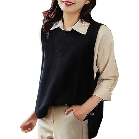 QWUVEDS Sleeveless Knitted V-Neck Jumper Cover