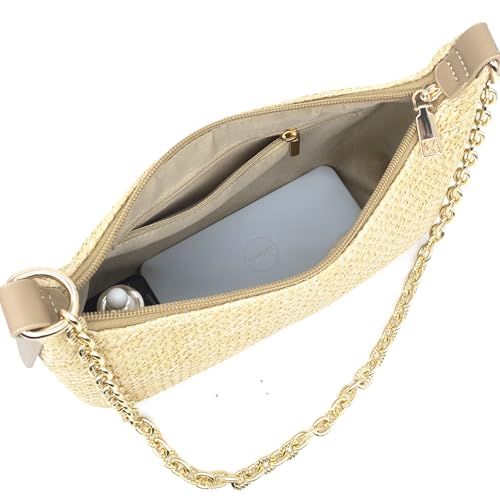 Image of Fozehlad Straw Clutch Purse for Women, Woven Straw Beach Crossbody | Raffia Envelope Wallet, Fold Over, Chain Shoulder Bag