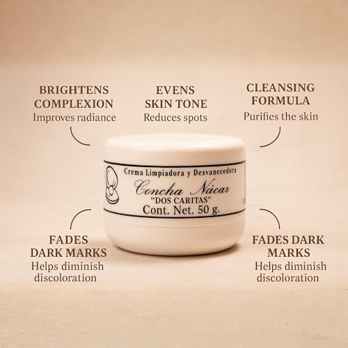 Five Brothers Products Dos Caritas Concha Nacar Cream with Mother of Pearl - 1.76 Oz Skin Brightening and Cleansing Face Lightening Cream, Brightening & Cleansing Face Cream | Made in Mexico