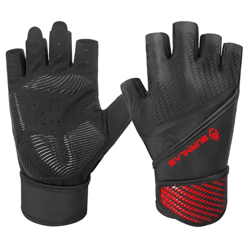 Image of BURNLAB Flex Wirst Support Gym Gloves for Men and Women - Ideal for Weightlifting, Cycling, Crossfit, Offers Good Grip and Soft Padding (Black & Red, L)