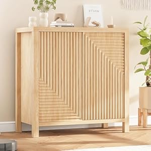 Buffet cabinet with storage fluted sideboard wood accent cabinet with doors kitchen buffet storage cabinet boho console cabinet for living room entryway hallway wood 2 doors  urban country home decor