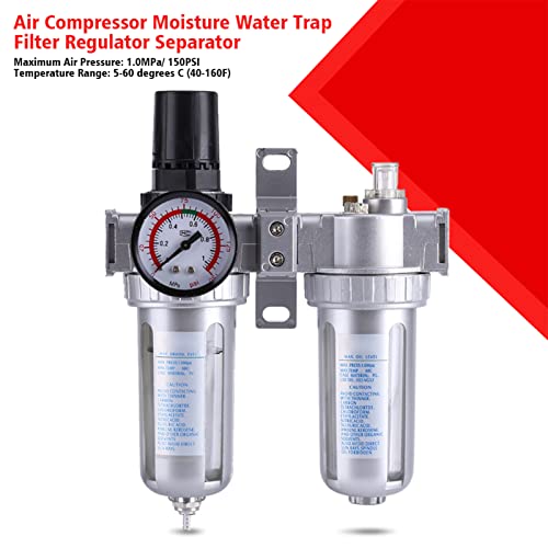 Compressed Air Filter Regulator,Air Compressor Filter Regulator Moisture Water Trap Cleaner Separator Tool,3/8'' Water Trap Cleaner Separator,Compressor Moisture Trap For Paint Spray And Plasma Cutter #TOP6