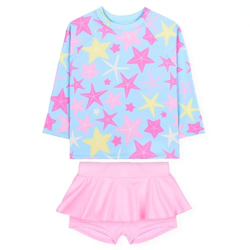 Traje de baño de Dos Piezas con Estampado de Dibujos Animados de Manga Larga para niñas pequeñas de Verano, Traje de baño de Playa, Bikini, de Tejido elástico, Suave y protección Solar