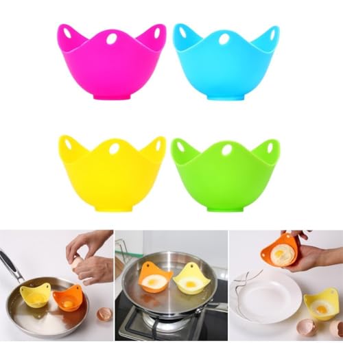 Besshepplo 4-teiliges Set Eierbecher, lustig, bunt, gekochte Eierhalter, antihaftbeschichtet, für Luftfritteuse, Mikrowelle, Kochen, Backen mit hitzebeständigem Design – Bild 5