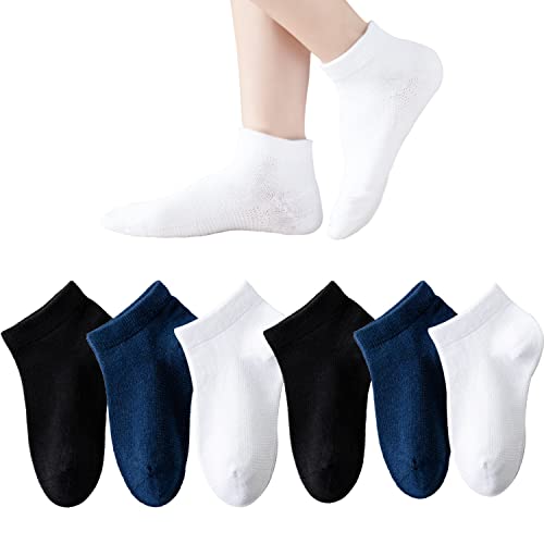 Marchare Boys/Girls Low Cut Cotton Socks Kids Seamless School Socks 6 Packs Black/White/Dark Navy