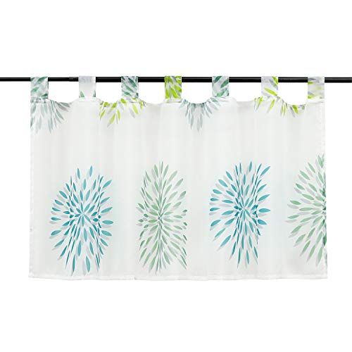 ESLIR Modern Bistro Curtain Kitchen Curtains Transparent Curtains with Loops Short Curtain Voile Circle Pattern Green HxW 45 x 120 cm Pack of 1 - Image 2