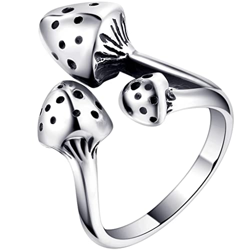 Stainless Steel Retro Vintage Triple Mushroom Style Statement Cocktail Party Holiday Anniversary Ring (Silver, 7)