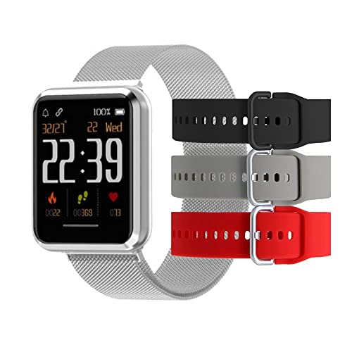 Beantech S3 Smart Watch, Touch Screen Watch for Men , Fitness Tracker & Heart Rate Monitor, IP68 Waterproof Smartwatch, Compatible Android & iOS Smartphone, Fitness Watch Bundle with 3 Extra Straps