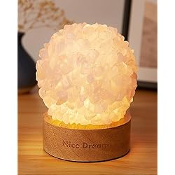 Lamparas De Sal Y Cuarzo Nice Dream Lámpara de Cuarzo Rosa, Luz Nocturna de Cristal Curativo con Base de Madera para Meditación, Wicca, Yoga, Regalo Espiritual, Lámpara de Piedra Decorativa Regalo para Navidad, Aniversario