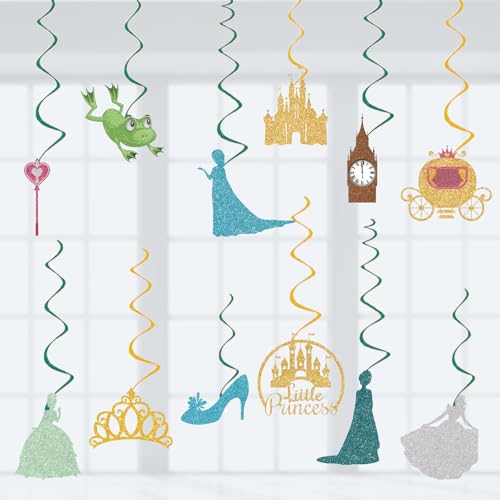 Decoraciones de fiesta de cuento de hadas con espirales colgantes de cumpleaños de princesa, montadas y listas para usar, suministros de decoración de fiesta de castillo, serpentinas de fiesta de