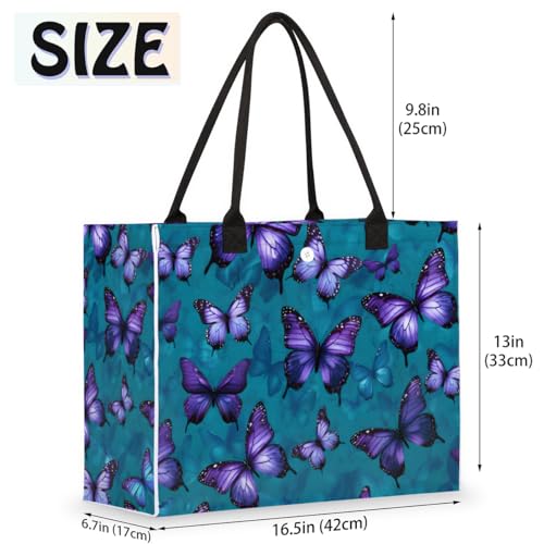 Purple Blue Butterflies Tote Bag for Women Large Beach Bag Reusable Tote Bags for Work Travel Beach Shopping2